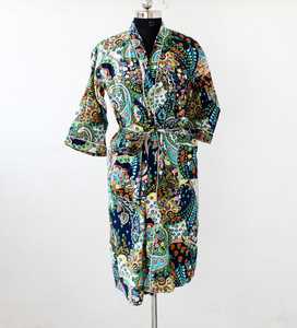 Robe Kimono indienne en coton, vêtements de nuit, tunique de bain, faite à la main, costume, - Product Image 5