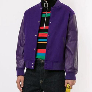 Veste de baseball imprimée personnalisée pour hommes avec manche en cuir véritable - Product Image 3