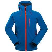 Blouson Bomber Imperméable Bleu à Capuche pour Homme avec Fermeture Éclair Rouge, Manteau Sportif d'Extérieur Printemps Coupe Droite en Polyester