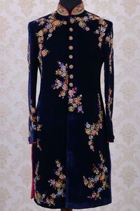 GROOM--INDO-WESTERN VELVET SHERWANI WITH <b>PANT</b> DRESS WITH COLORFUL ZARDOZI Embroidery for Party/WEDDING Dress @ 2022 - Product Image 2