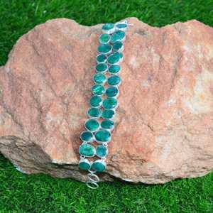 Impressionnant qualité véritable en gros naturel à facettes vert émeraude 925 en argent Sterling 8 "de long beau Bracelet - Product Image 3