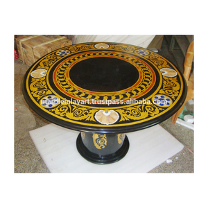 Handmade Black Solid Marble Inlay Table Top And Table Base - Product Image 1