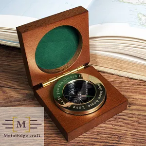 High Quality Nautical Brass Compass in wood Gift box Handmade gift Brass Magnetic Compass Premium Paper Weight