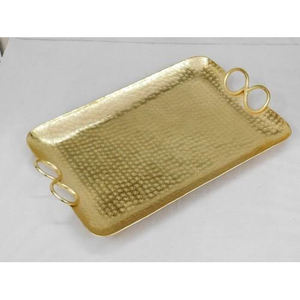 Plateau rectangulaire en métal doré, poignées rondes en marbre, pour décor de table, centre de table, mariage, style européen - Product Image 6