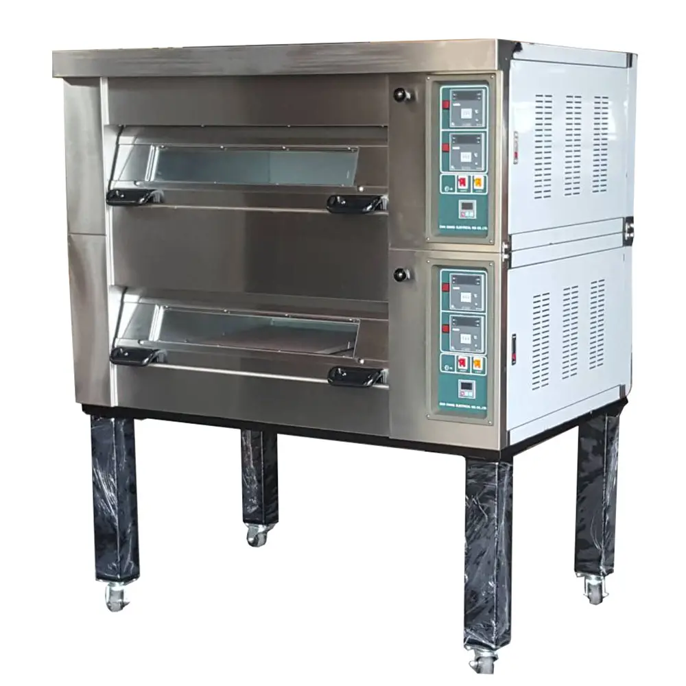 Restaurant Pizza Making Machine Bakery Baking Equipment Automatic Double Deck Oven With Stone 1, 2, 3 Tray Deck Oven From Taiwan