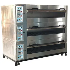 Bakery Tugas Berat Mesin Baking Listrik/Gas Triple Dek 9 Nampan Oven dengan Batu Stainless Steel Tinggi Suhu Baking oven
