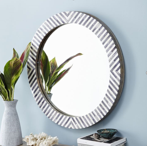 Bone Inlay round <b>mirror</b> (Dark <b>grey</b>) for home decoration - Product Image 1