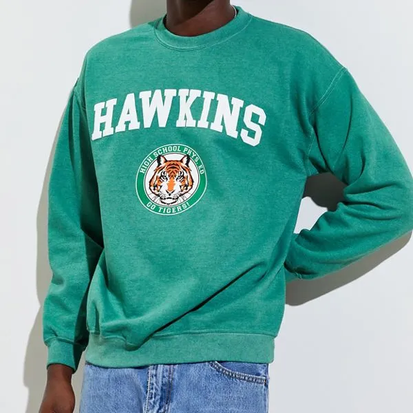 호킨스 고등학교 안료 염색 크루 넥 스웨터/스웨트 셔츠