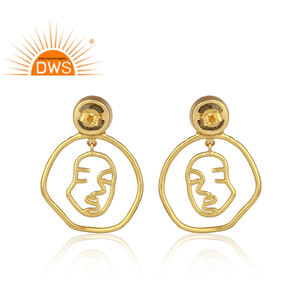 Pendientes colgantes de plata 2020 para mujer, diseño de cara, joyería chapada en oro indio, venta al por mayor, 925 - Product Image 3