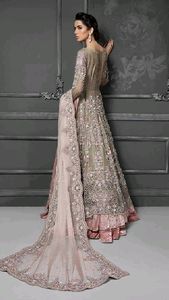 NEW-STYLISH--HEAVY--BRIDAL-LEHENGA ด้วยชุด ANARKALI-ประดับด้วยลูกปัดคริสตัลหินและงาน RESHAM สำหรับงานแต่งงาน = 2021 -- - Product Image 3