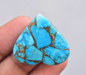 1 Cabochon de cœur de Turquoise cc, gros accessoire en forme de cœur, pierres précieuses effet cuivre - Product Image 4