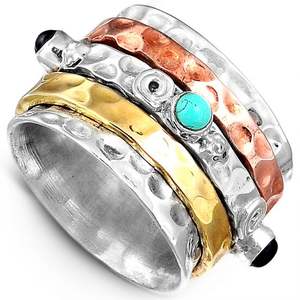 Vente en gros de bagues en argent sterling 925 faites à la main en onyx noir turquoise bijoux classiques de méditation pour la fête de mariage IGI - Product Image 1