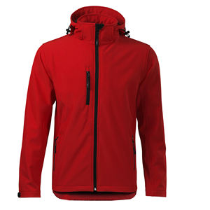 Chaqueta Softshell para caballero, capucha extraíble roja, a prueba de viento, transpirable, ecológico, de secado rápido, bordado, patrón de logotipo sólido - Product Image 2