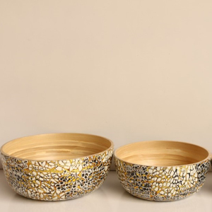 Cuenco redondo de bambú lacado, cáscara de huevo, de Vietnam - Product Image 1