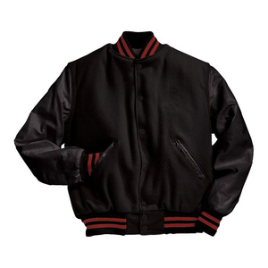 Veste Letterman pour hommes de haute qualité solide noir hiver laine matériel coupe confortable col montant manches en cuir personnalisable - Product Image 1