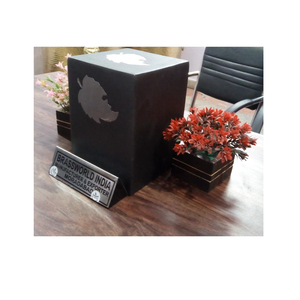 Urna Funeraria de Estilo Americano para Adultos, de Latón Grabado con Hoja Plateada, Color Negro - Product Image 1