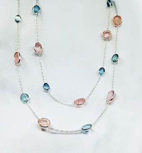 Collar de cadena larga de aguamarina, morganita de Plata de Ley 925, para uso diario - Product Image 1