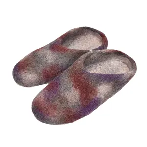 Felted Hand Made Slipper Tie Die Fair Made Shoes Style/ 100% Woolen Custom Wool GENUINE Leather Warm Slippers Happy Women NP