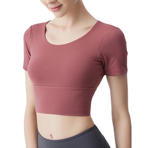 เสื้อครอปโยคะออกกำลังกายสำหรับผู้หญิง ผ้าโพลีเอสเตอร์ 100% ลายสก็อต น้ำหนักเบา ไร้ตะเข็บ สวมใส่สบาย เหมาะสำหรับออกกำลังกายที่ยิมหรือที่บ้าน Selzer IND Direct - Product Image 2