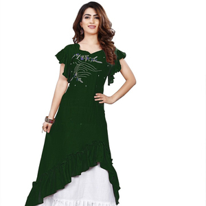 Fantaisie Designer Kurtis Dames Coton Rayonne Femmes Anarkali Dernière Mode Prêt À Porter Bas Prix avec Palazzo Robe Indienne Vêtements En Gros - Product Image 1