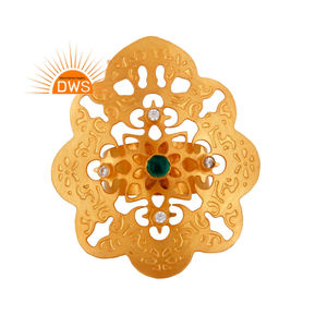 การออกแบบล่าสุดธรรมชาติสีเขียวนิลและ CZ พลอยแหวนงบสำหรับผู้หญิงผู้ผลิตเครื่องประดับ - Product Image 1