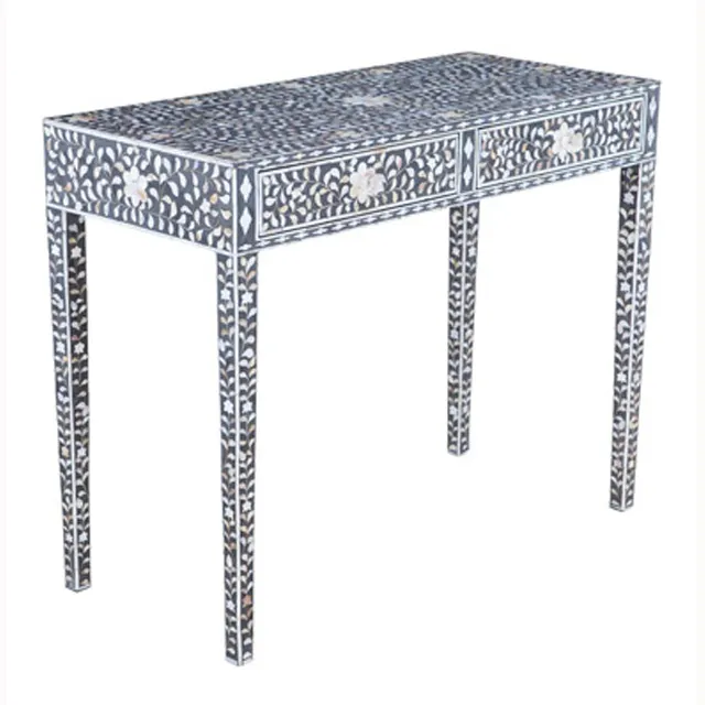 Meubles de luxe Jodhpur Incrustation osseuse Design floral Console de table à 2 tiroirs Acheter des meubles de table console en ligne en Inde