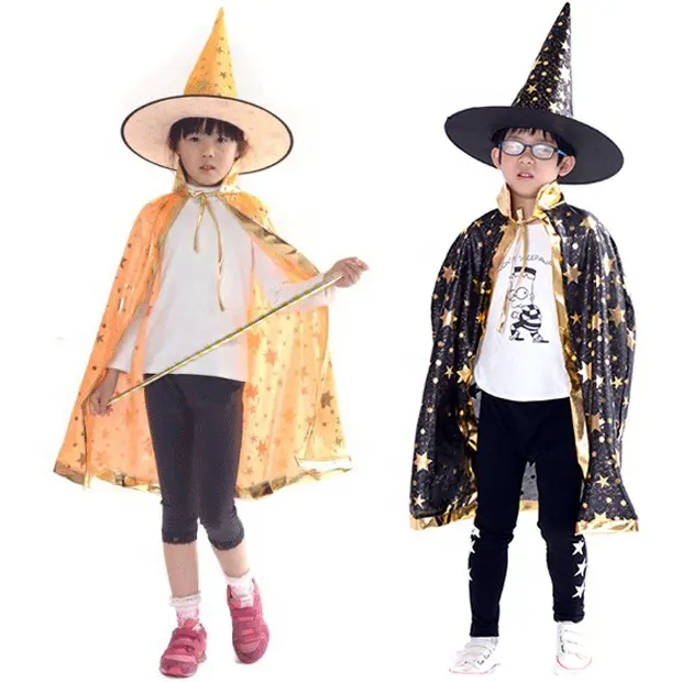2022 Multicolor Children's Cape Pentagram Magician Wizard Costume Kids Halloween Cosplay Cloak Stage Performance Party Clothes