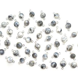 Conector de Plata de Ley 925 con Bisel Plateado y Ópalo Dendrítico de Forma Redonda para la Fabricación de Joyería Artesanal - Product Image 2