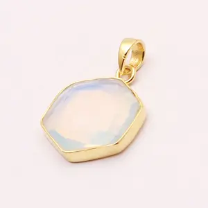 Pendentif en forme d'hexagone, en opale blanche, pendentif plaqué or, ensemble de pinces, lien, pendentif, résultats de bijoux, charme, vente en gros