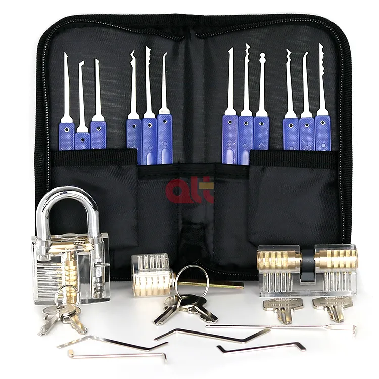 12pcs blue Unlocking locksmith tool Lock Pick Set with 3pcs Transparent Locks Locksmith Practice Supplies lock pick tool Set