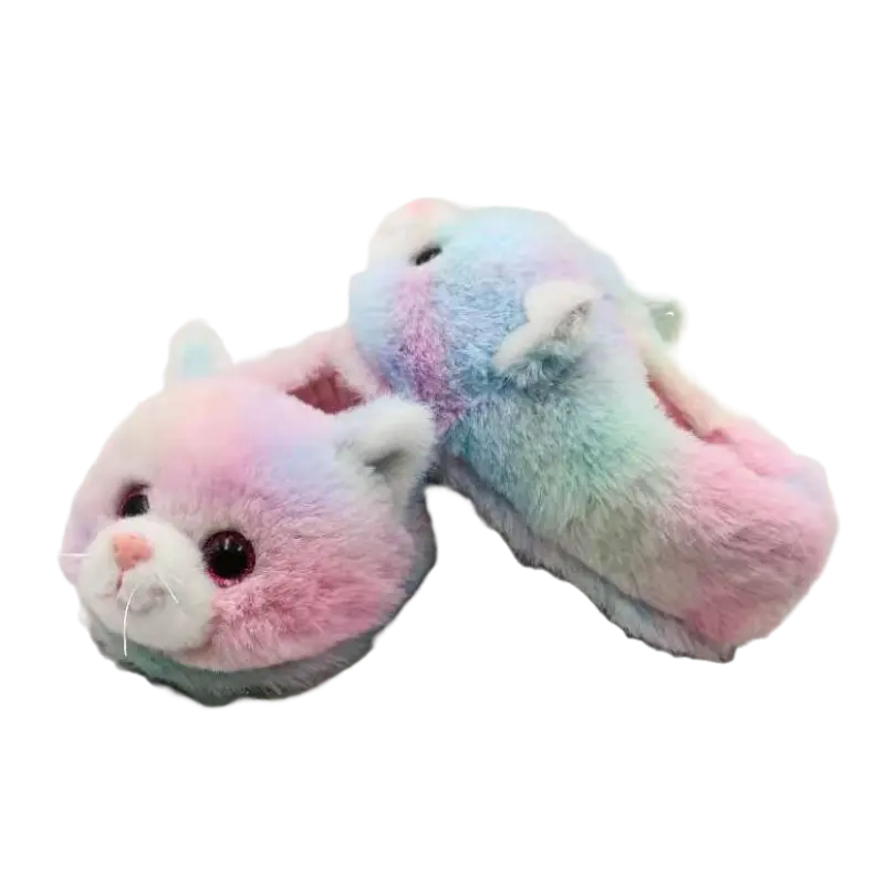 Factory direct sales of high quality plush slippers customized personalized tie-dye cat plush slippers for kids