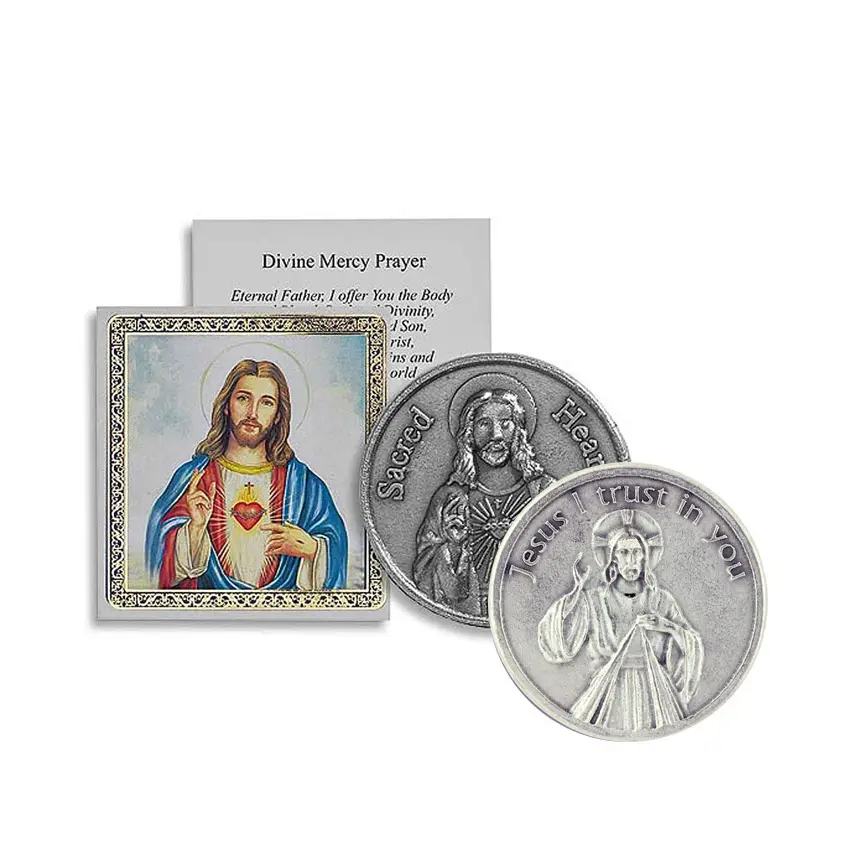 เหรียญพระเยซูทรงเหรียญที่กำหนดเอง,เหรียญโทเค็นการ์ดศักดิ์สิทธิ์ที่กำหนดเองความเมตตาของพระเจ้า