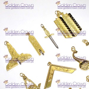 Masonic Blue Lodge Collar Jewel Set Golden <b>Metal</b> Religious Regalia with Sequins and Magnet Direct Supplier of Masonic Jewels - Product Image 4