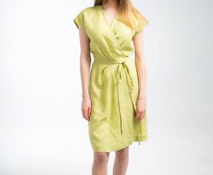<b>Summer</b> 2026 New O-Neck Black Solid Short <b>Sleeve</b> Formal Women's Linen A-Line Silhouette Natural Waist Beading Woven Button <b>Dress</b> - Product Image 5