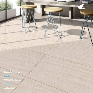 Carrelages en porcelaine d'intérieur de sol de couleur beige aspect marbre brillant 600x1200mm pour restaurant preoject du principal fabricant - Product Image 2