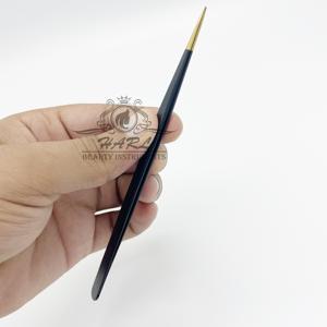Pinzas profesionales de aislamiento de acero inoxidable y Oro Negro, herramientas de extensión de pestañas puntiagudas largas y delgadas, logotipo personalizado para uso en cejas - Product Image 1