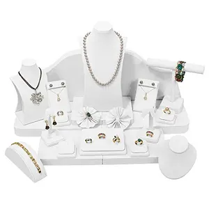 Maniquí de exhibición de joyería personalizado, conjunto de exhibición de joyería de cuero de microfibra, blanco, venta directa de fábrica