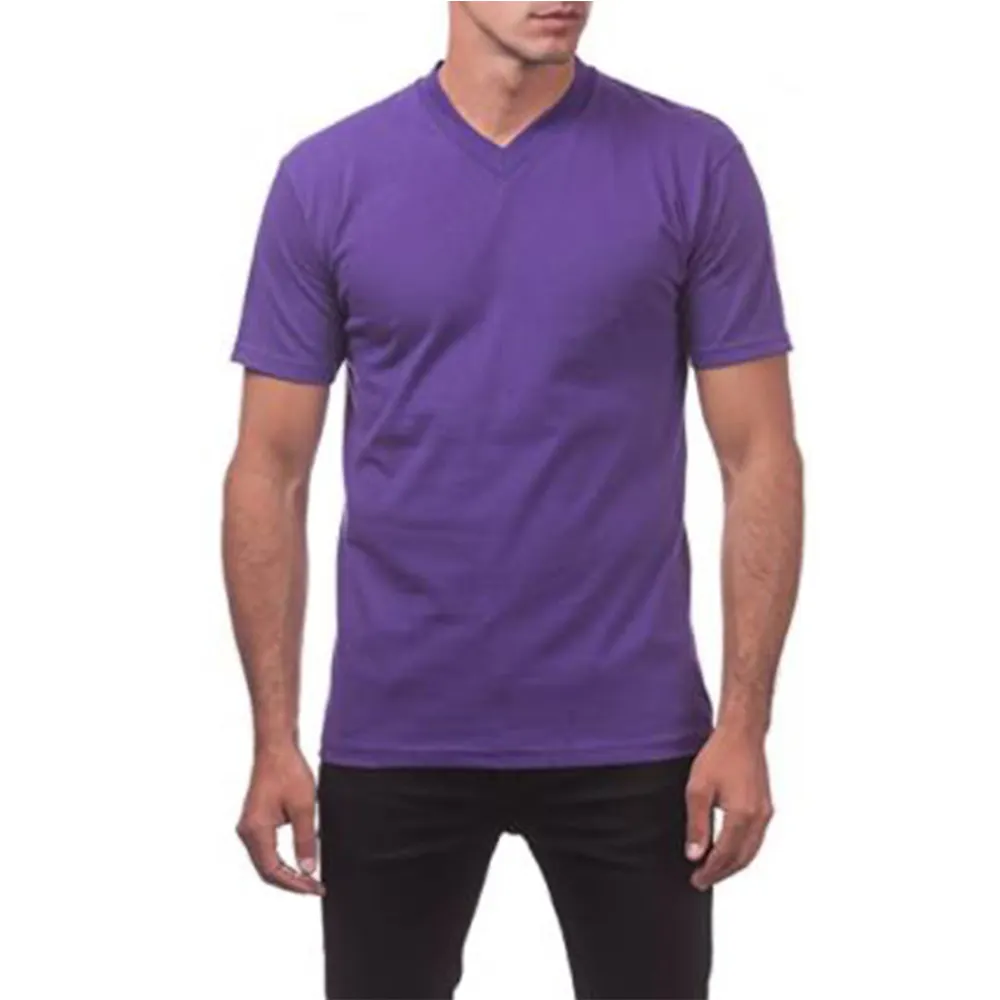 Wholesale Gym Custom Blank Workout Plain V Neck Purple T Shirts Muscle Tight T Shirt Men Plain T Shirts Casual Clothing V Neck