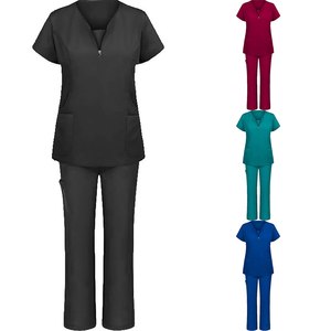 Uniforme Médico de Entrega Rápida, Uniforme de Trabajo con Cuello en V para Mujer, Algodón y Elastano, Manga Larga, Conjunto de Uniforme de Hospital - Product Image 1