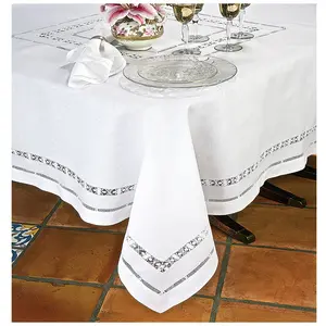 El yapımı Hemstitch masa örtüsü masa örtüsü için ev/otel/restoran/parti/düğün masa örtüsü pamuk