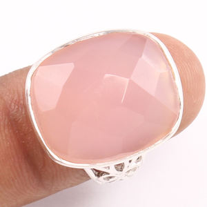 Bague en pierres précieuses calcédoine rose naturelle Artisan à facettes fabriquée en argent sterling 925 Bijoux faits à la main Bague à carreaux pour femme - Product Image 2