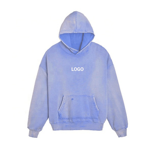 เสื้อมีฮู้ดฟอกสีกรดแบบแฟชั่นสตรีทแวร์ขอบขาดสำหรับฤดูหนาวลายพื้น - Product Image 4