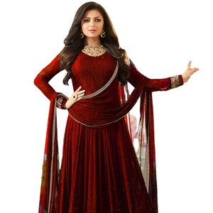 Robe longue colorée indienne,, tenue de soirée georgette, avec broderie et pierre, travail des deux côtés, pour mariage et occasions spéciales - Product Image 1