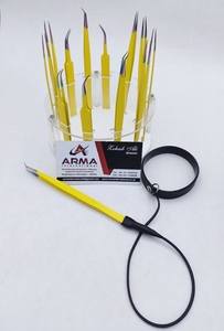 Pince à épiler professionnelle en acier inoxydable à pointe argentée avec logo personnalisé outil d'isolation enduit de poudre jaune - Product Image 2