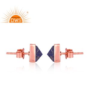 925สเตอริ่งเงินธรรมชาติ Lapis Lazuli พลอยออกแบบสามเหลี่ยมต่างหูสตั๊ดผู้ผลิตเครื่องประดับ - Product Image 3