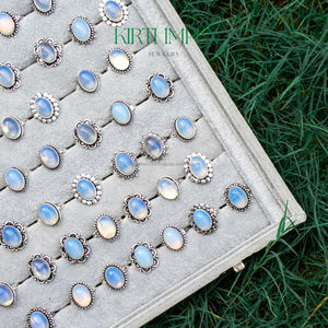 Bagues en opale et strass, larges et épaisses, en cristal, bijoux pour femmes, vente en gros, tailles US assorties 5-11 - Product Image 2