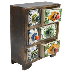 Portaspezie in legno colorato con 6 cassetti in ceramica portaspezie da farmacia portaspezie in legno di Mango colorato portagioie in ceramica
