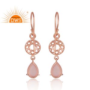 Boucles d'oreille en argent Rose plaqué or, fabrication de bijoux, belle pierre précieuse, calcédoine Rose, vente en gros - Product Image 3