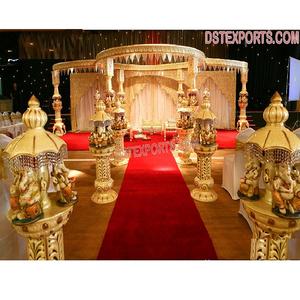 การตกแต่งมณฑปงานแต่งงานแบบฮินดูที่งดงาม  ตกแต่งด้วยธีมพระพิฆเนศแบบดั้งเดิม มณฑปงานแต่งงานพร้อมเสาพระพิฆเนศขนาดใหญ่ มณฑปงานแต่งงาน นิวซีแลนด์ - Product Image 1