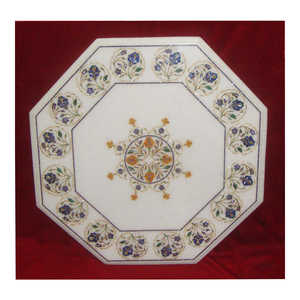 Octagonal Beautiful Marble With Semi Precious Stone Inlay Design Coffee Table - Product Image 1